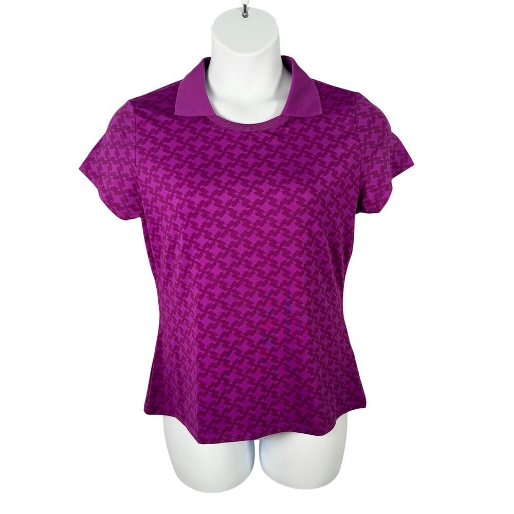 Nancy Lopez Polo Shirt Womens Large Magenta Pink Print Desert Dry Wicking Golf